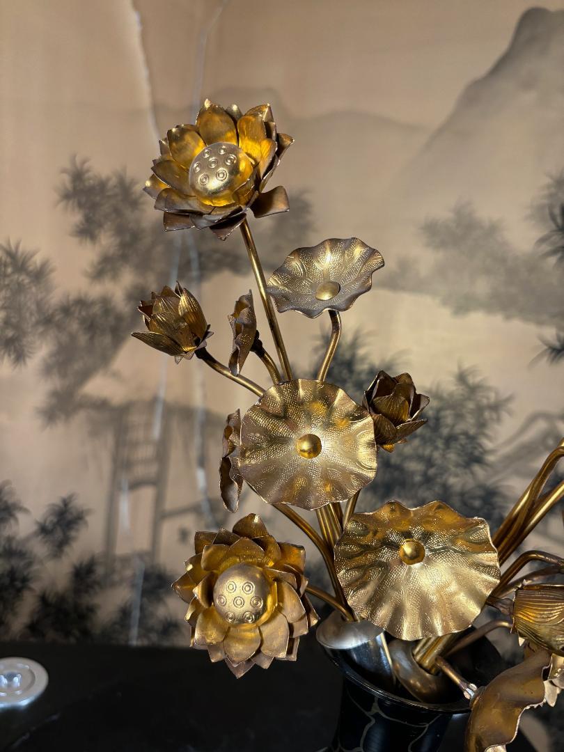 Japanese Fine Gilt Double Bouquet Lotus Flowers For Sale 2
