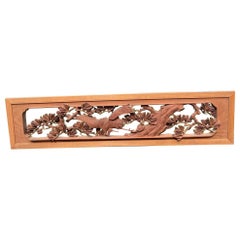 Japanese Fine Hand Carved "Flying Crane & Mutra Trees" Ranma Screen