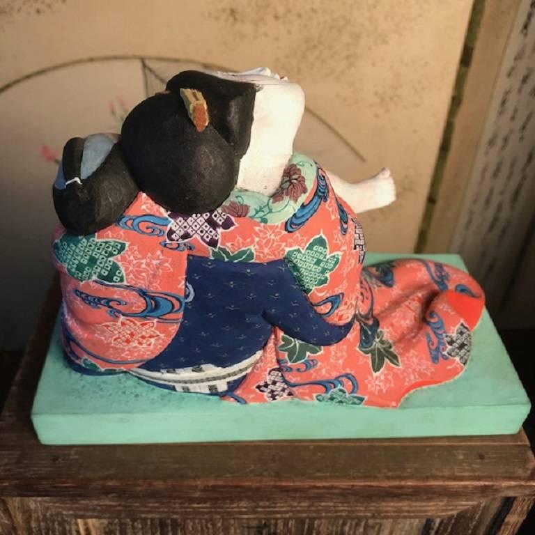 Japanese Fine Hand-Carved Shunga Erotic Folk Sculpture, Signed and Boxed 1