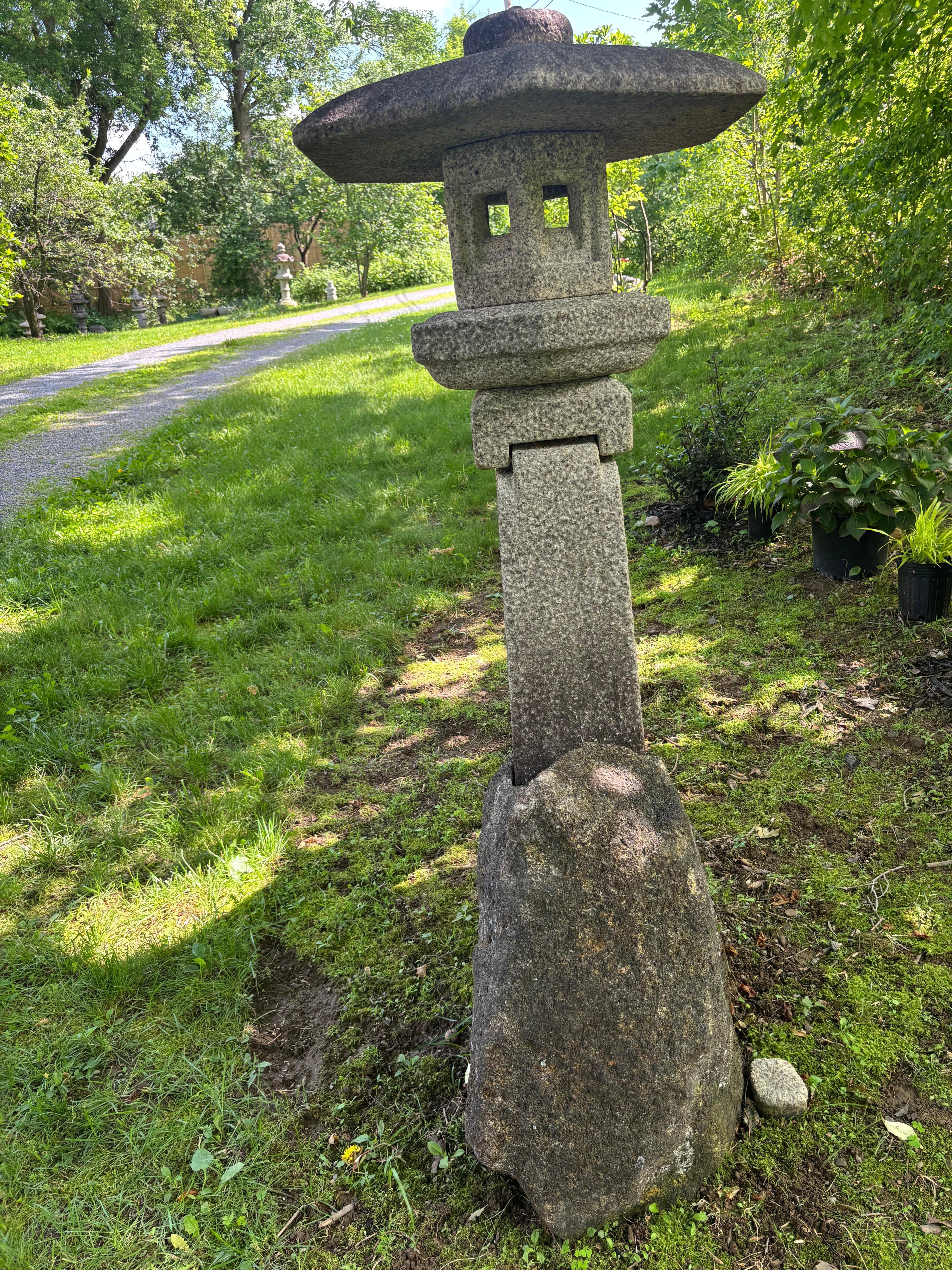 Japanese Fine Hand Carved two-legged Stone Lantern Kotoji , Hard To Find In Good Condition For Sale In South Burlington, VT