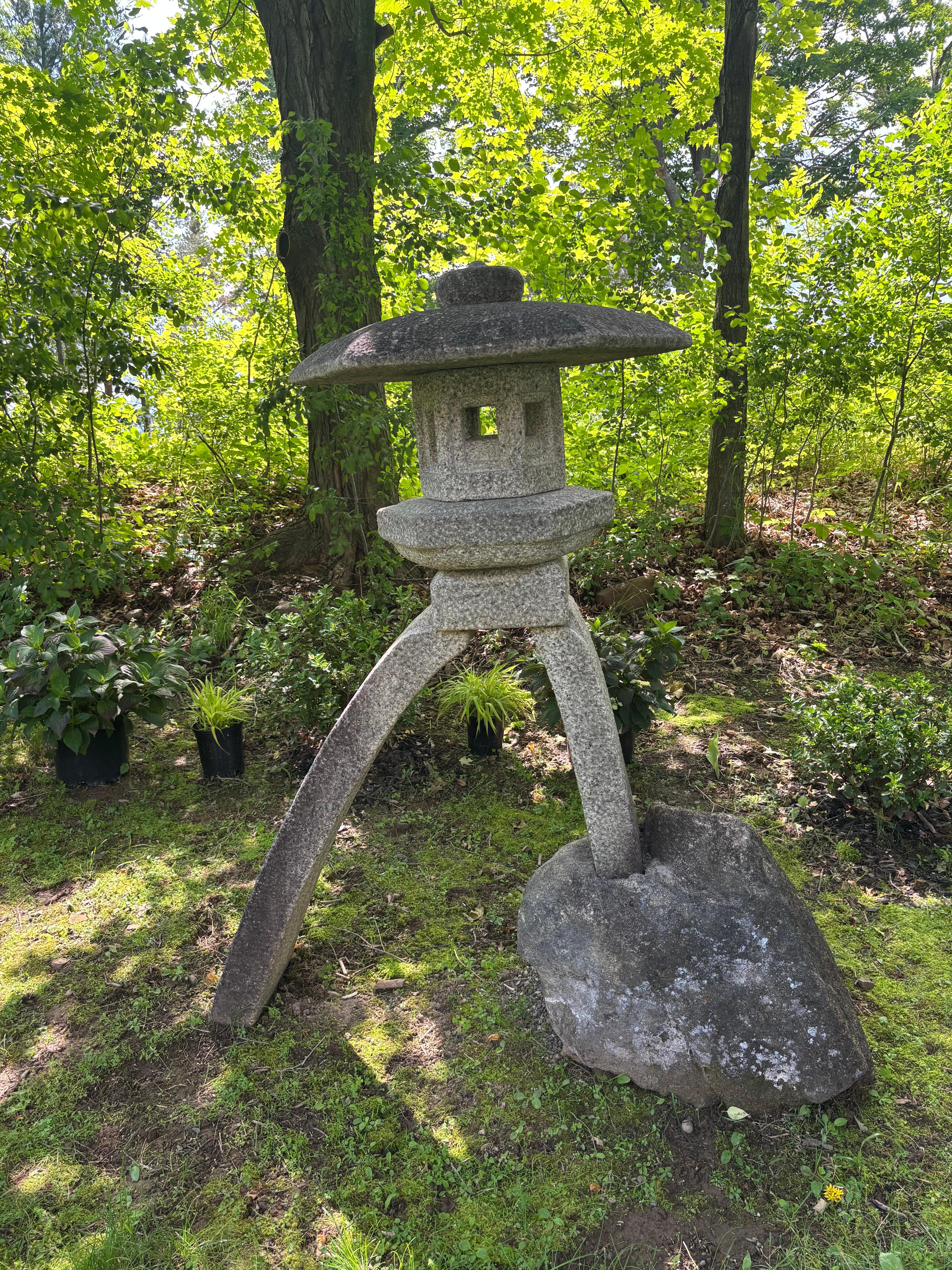 Taisho Japanese Fine Hand Carved two-legged Stone Lantern Kotoji , Hard To Find For Sale