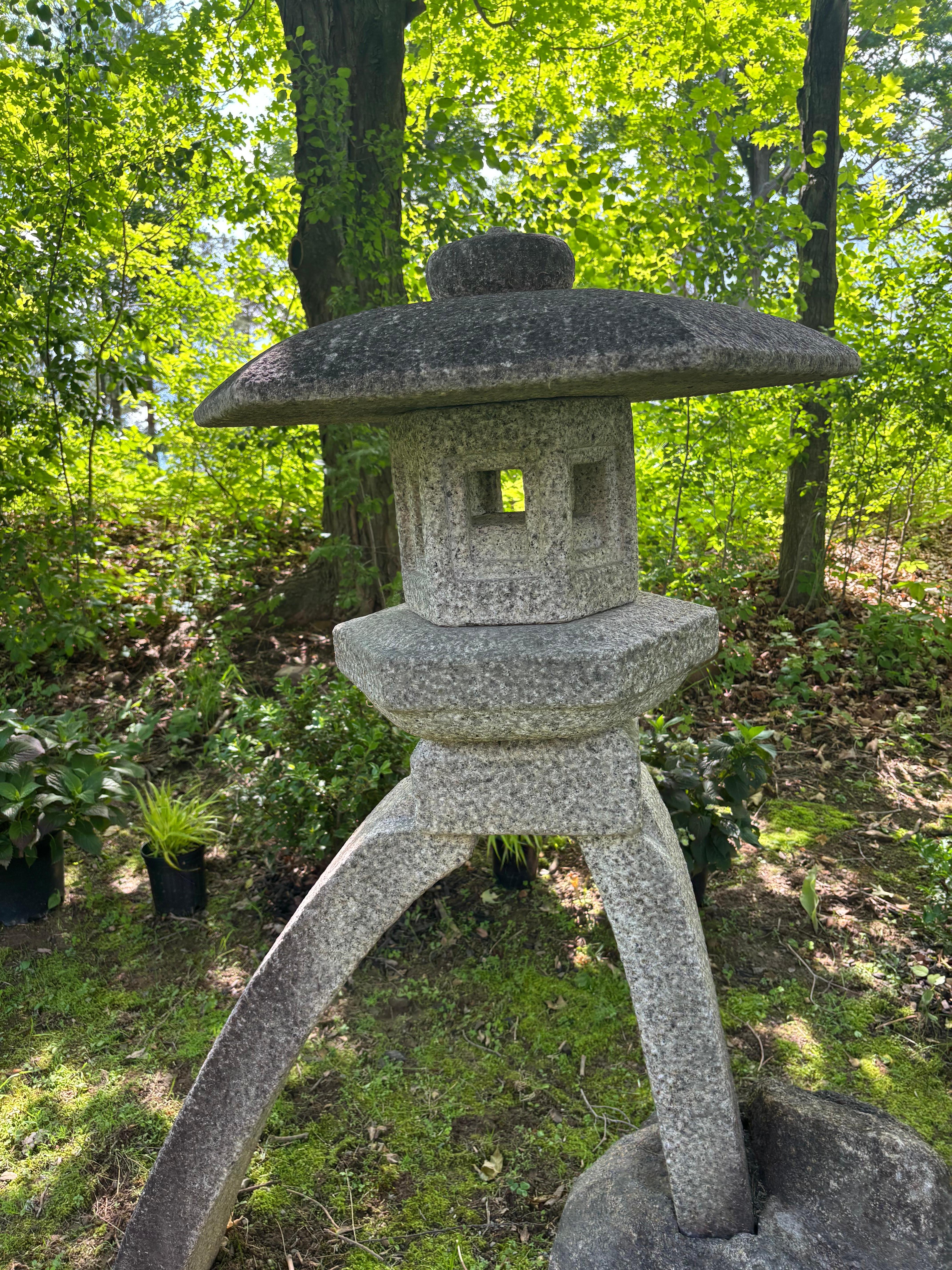 Hand-Carved Japanese Fine Hand Carved two-legged Stone Lantern Kotoji , Hard To Find For Sale