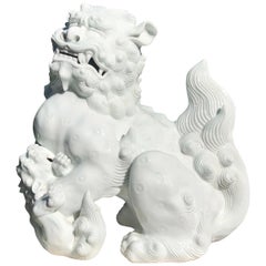 Retro Japanese Fine Hirado Big White Lion Guardian Foo Dog 