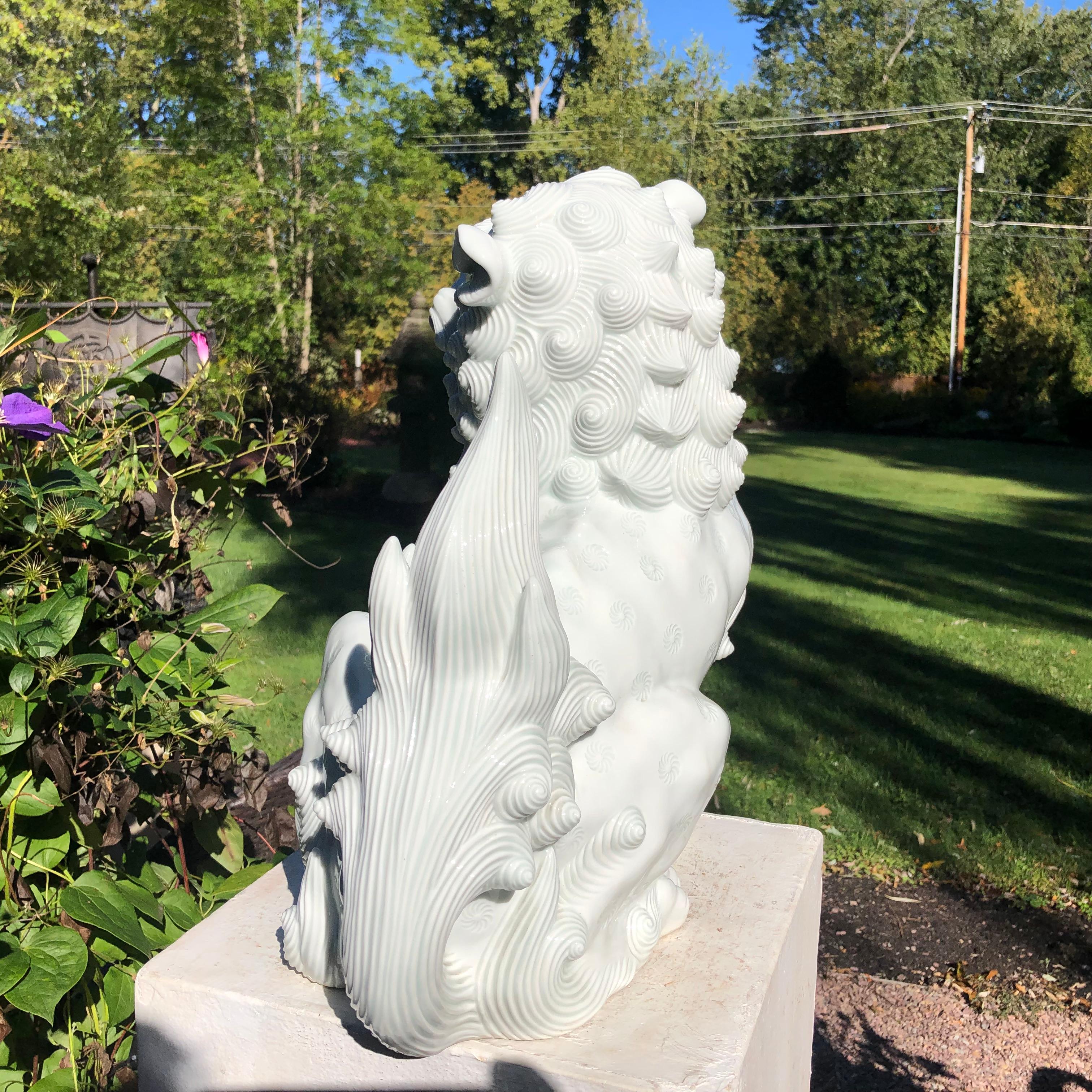 Japanese Fine Hirado Big White Lion Guardian Foo Dog  8