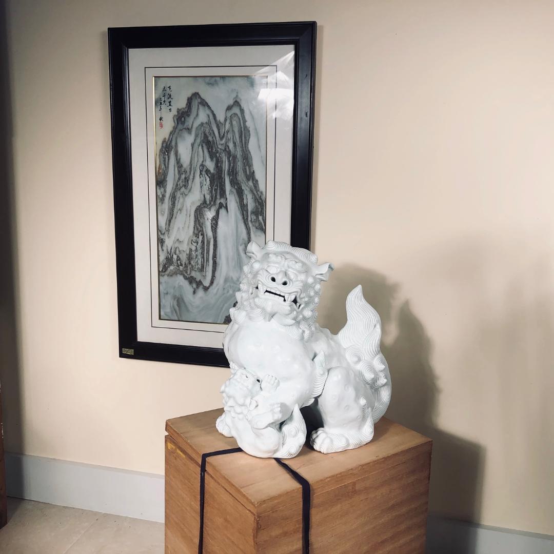 Showa Japanese Fine Hirado Big White Lion Guardian Foo Dog 