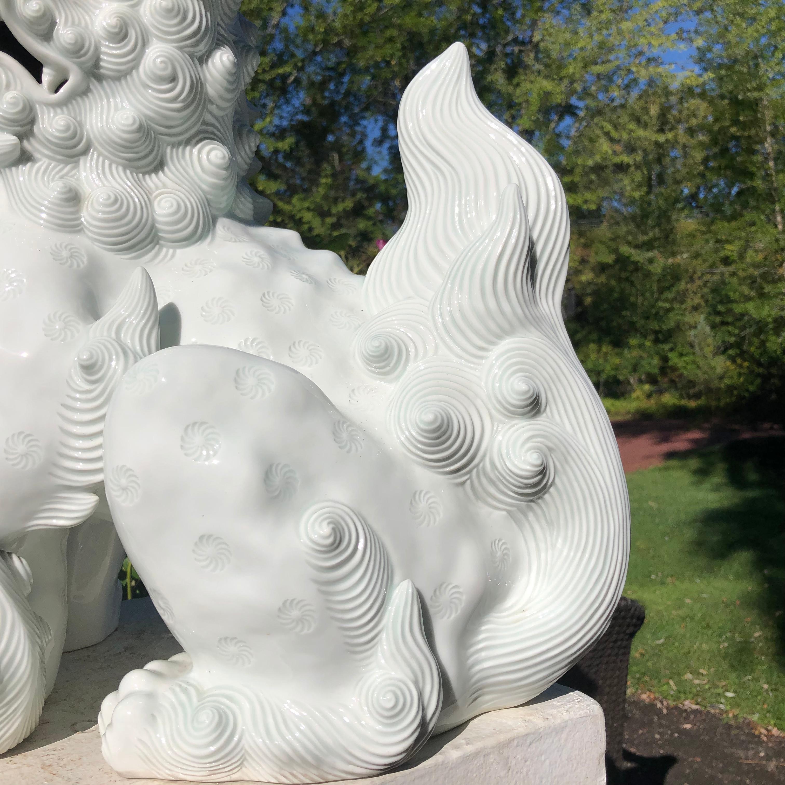 Ceramic Japanese Fine Hirado Big White Lion Guardian Foo Dog 