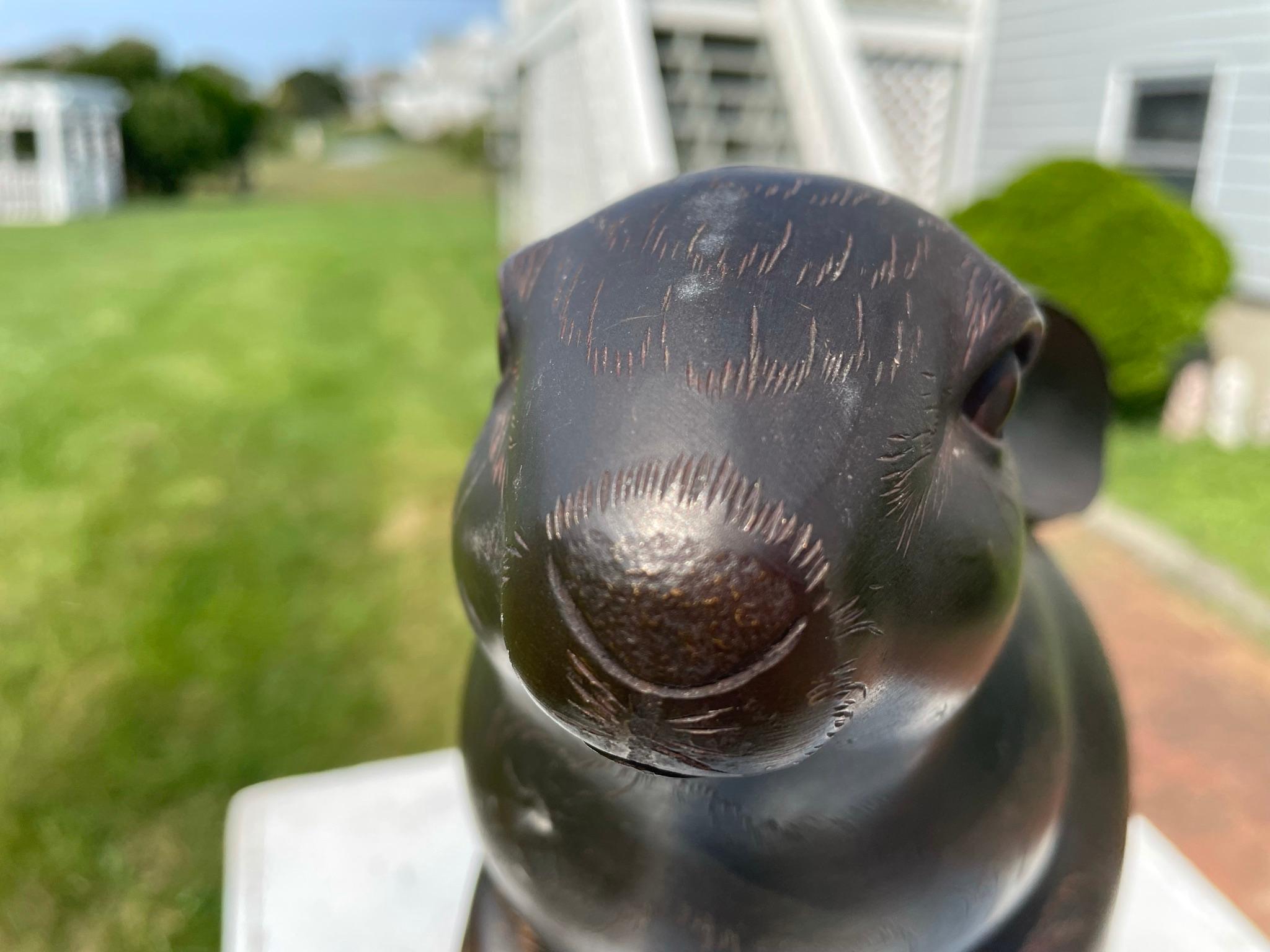 Cast Japanese Fine Large Old Bronze Rabbit