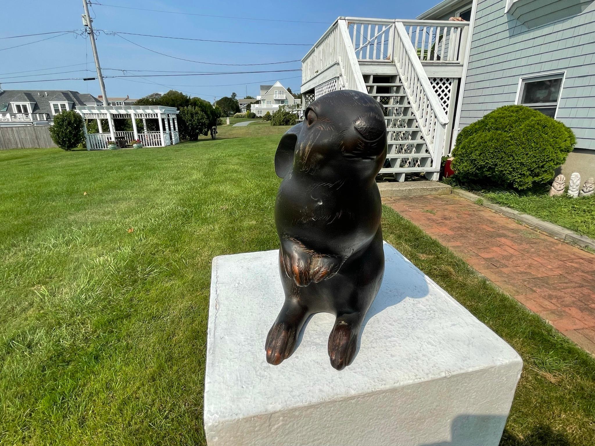 Japanese Fine Large Old Bronze Rabbit In Good Condition In South Burlington, VT
