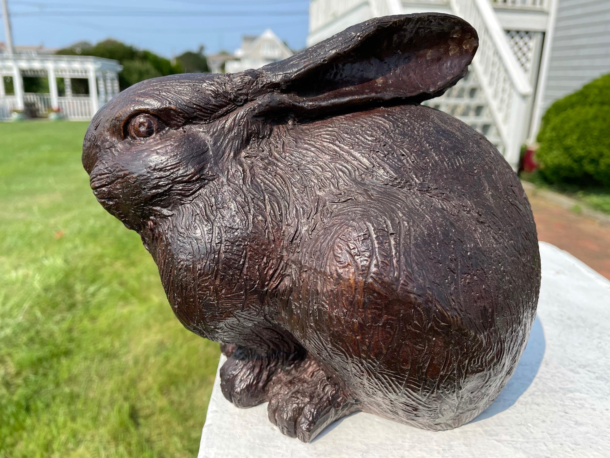 Japanese Fine Large Old Classic Furry Bronze Rabbit In Good Condition In South Burlington, VT