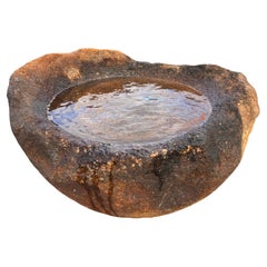 Antique Japanese Fine Large Old Red Natural Stone Mountain Planter And Water Basin
