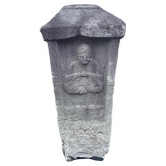 Buda de Santuario Japonés Sentado de Piedra Antigua, 23 Pulgadas