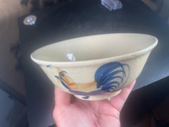 Japanese Fine Large Rooster And Birds Tea Bowl, Hand-Built and Hand Glazed