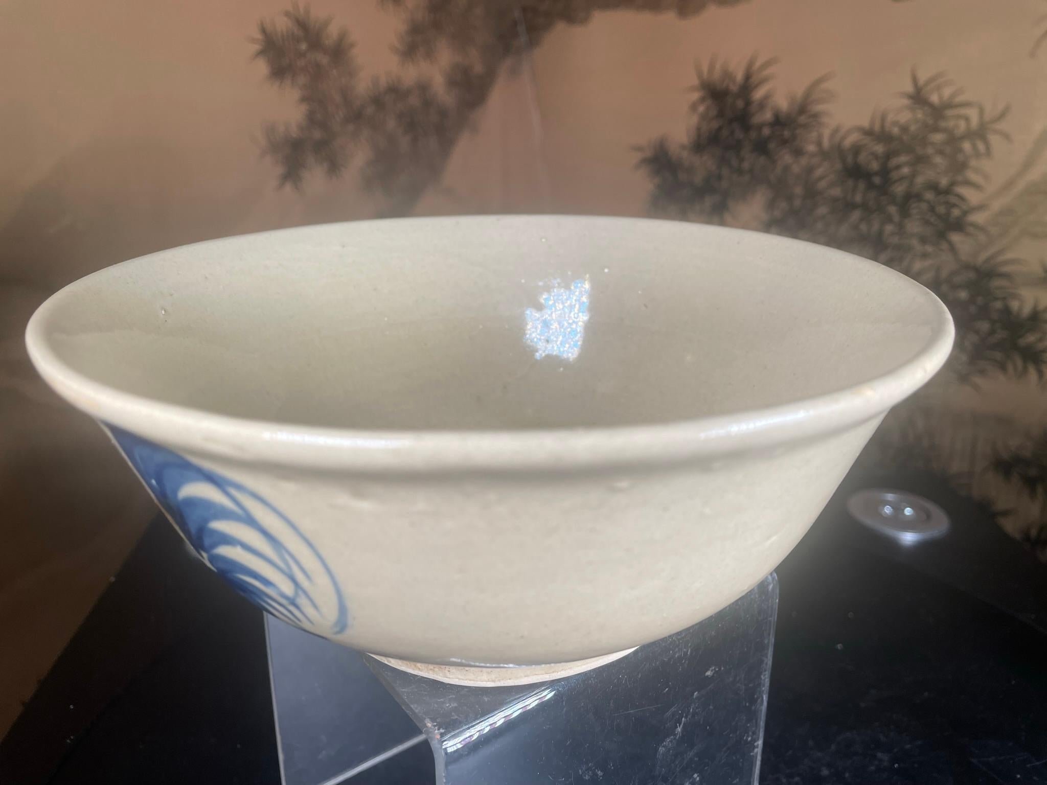 Japanese Fine Large Rooster And Birds Tea Bowl, Hand-Built and Hand Glazed In Good Condition For Sale In South Burlington, VT