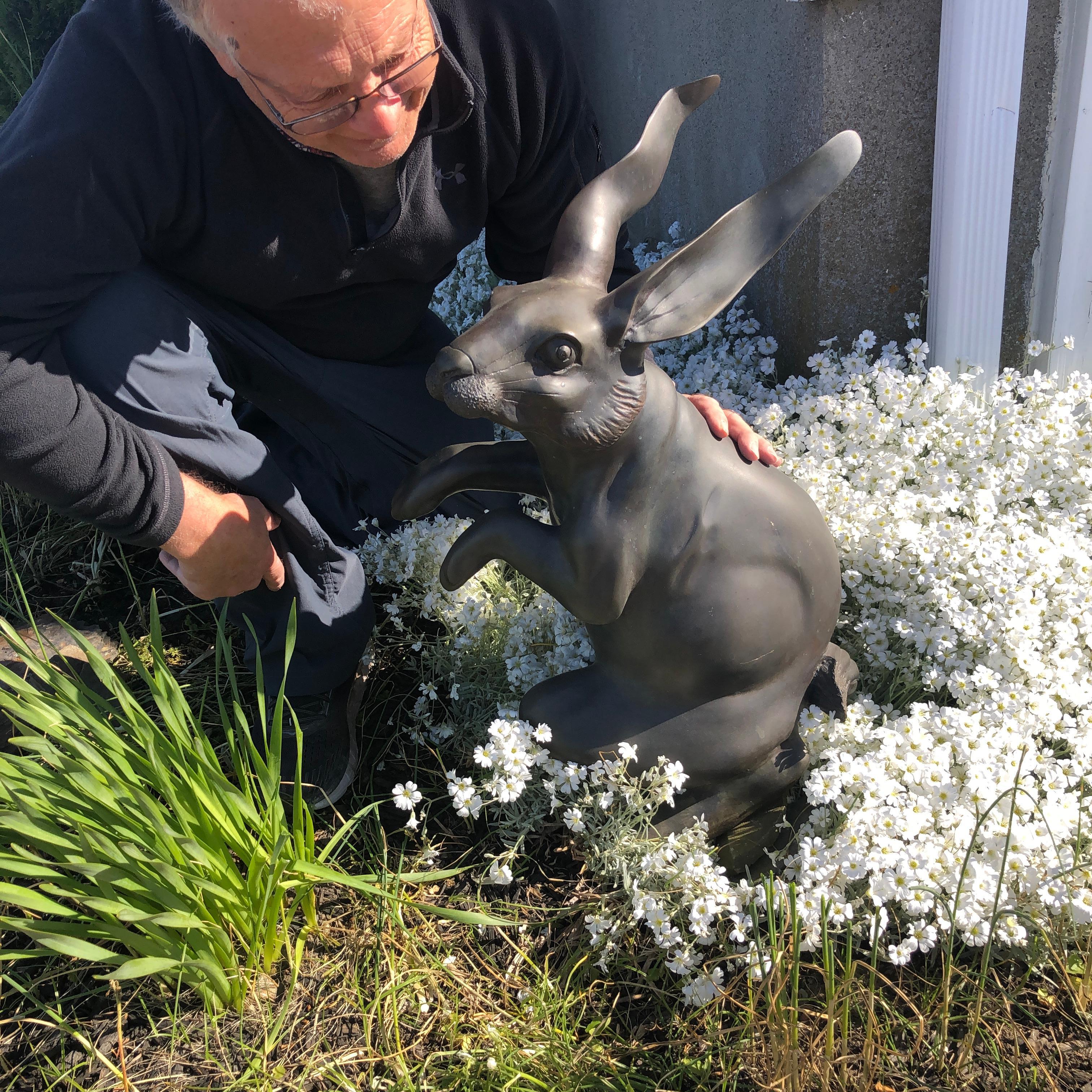 Coming from a collection of rabbit usagi sculptures, largest we have seen

A fine, huge and heavily hand cast bronze rabbit measuring 26 inches tall and 16 inches wide- the largest bronze rabbit we have ever seen.

This is a remarkable Japanese one