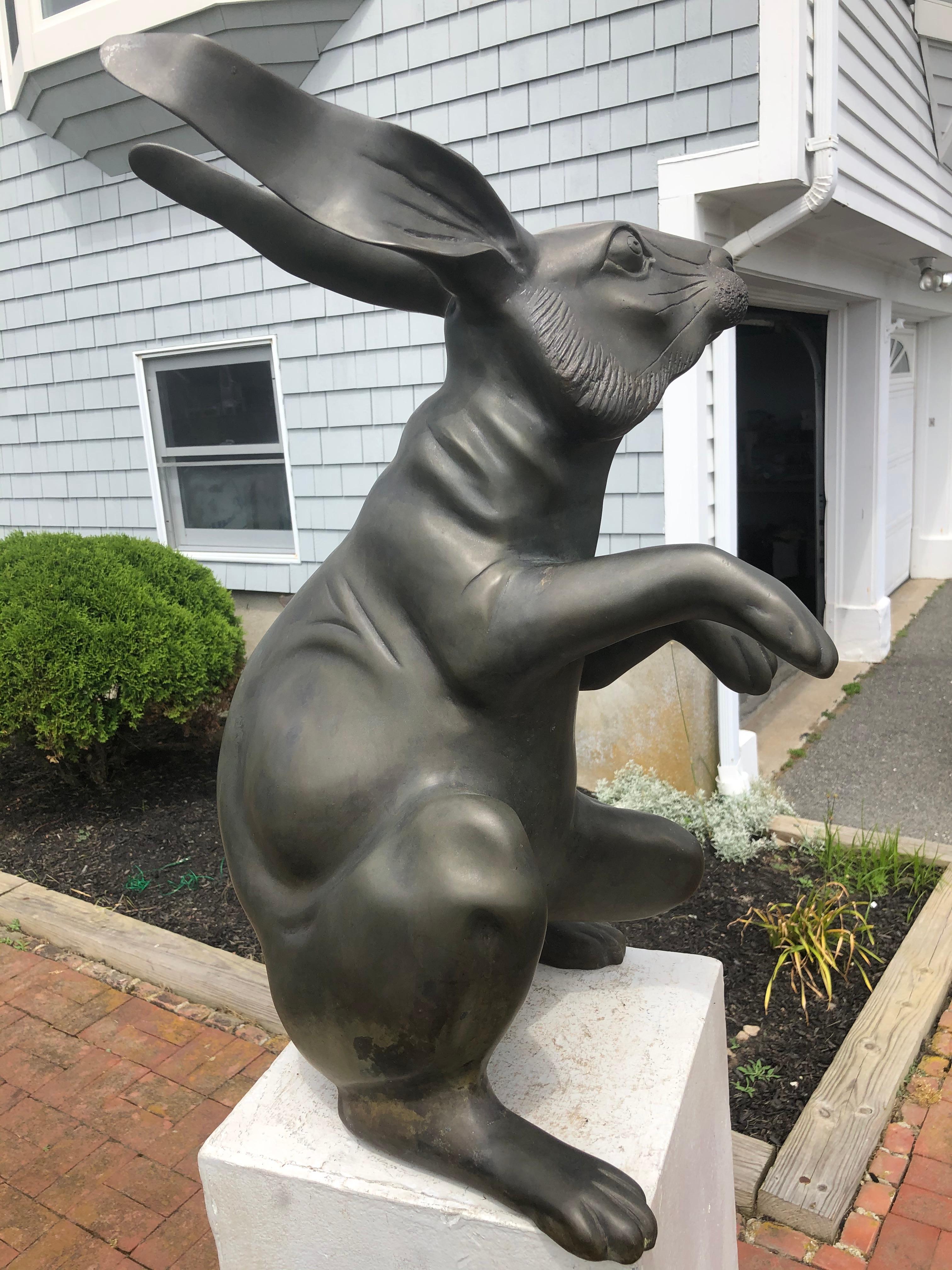 Japanese Fine Massive Bronze Rabbit Usagi In Good Condition In South Burlington, VT