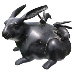 Japanese Fine Old Bronze Rabbit Family