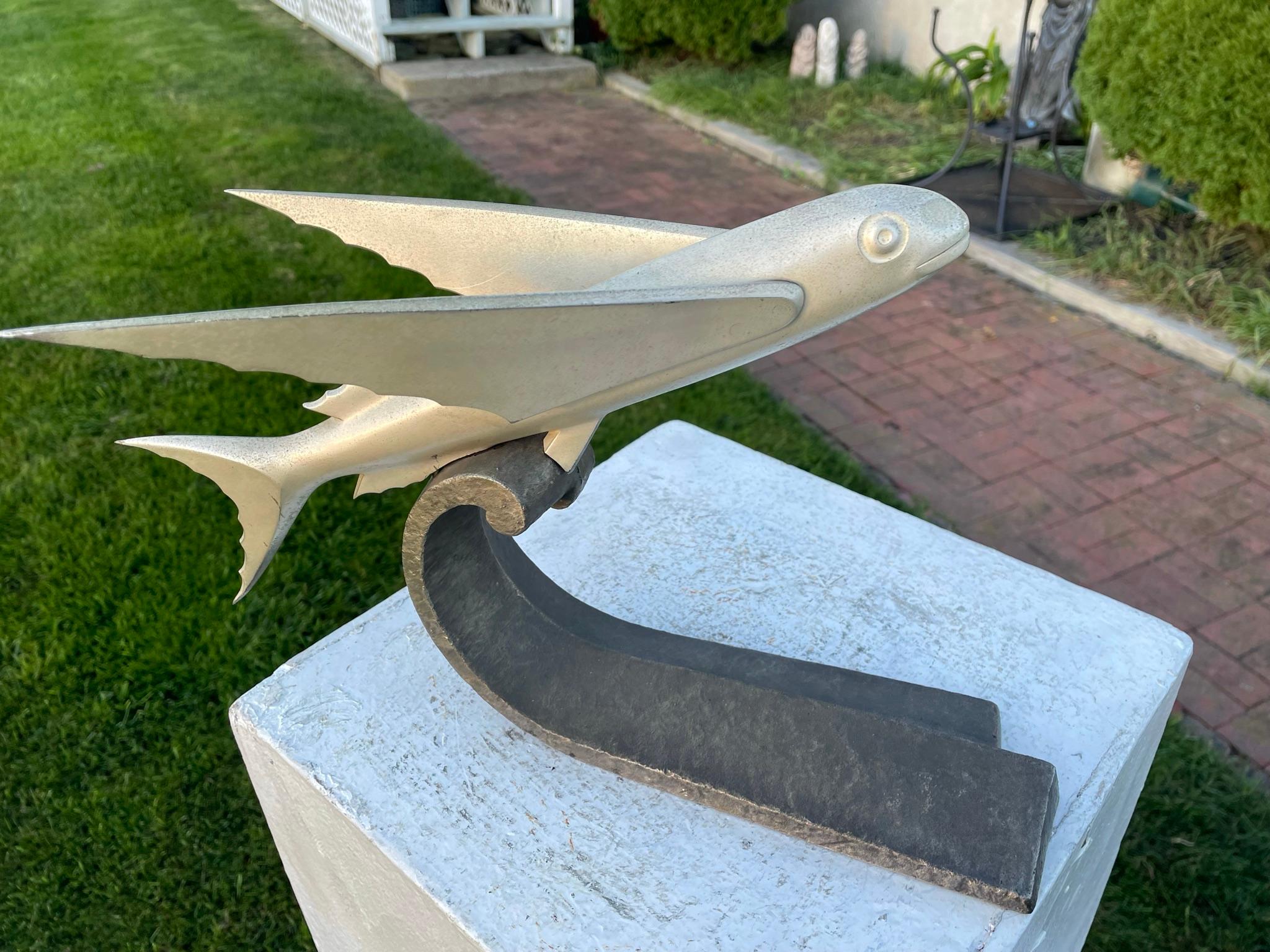 Carved Japanese Fine Old Flying Fish Hood Ornament For Sale