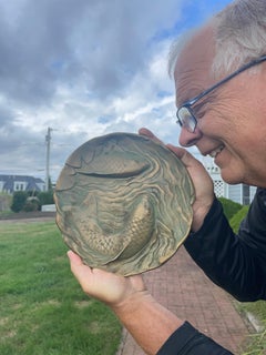 Japanese Fine Old Playful Koi Fish Bronze Plaque Signed by Famous Nitten Artisan