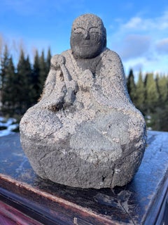 Japanese Fine Old Stone Seated Buddha With Old Lichen Patina