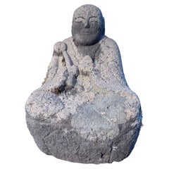 Japanese Fine Old Stone Seated Buddha With Old Lichen Patina