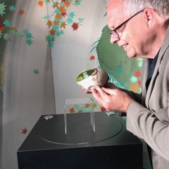 Japanese Fine  "MOUNTAINS & FOREST"   Oribe Tea Bowl, Hand-Built & Hand Glazed