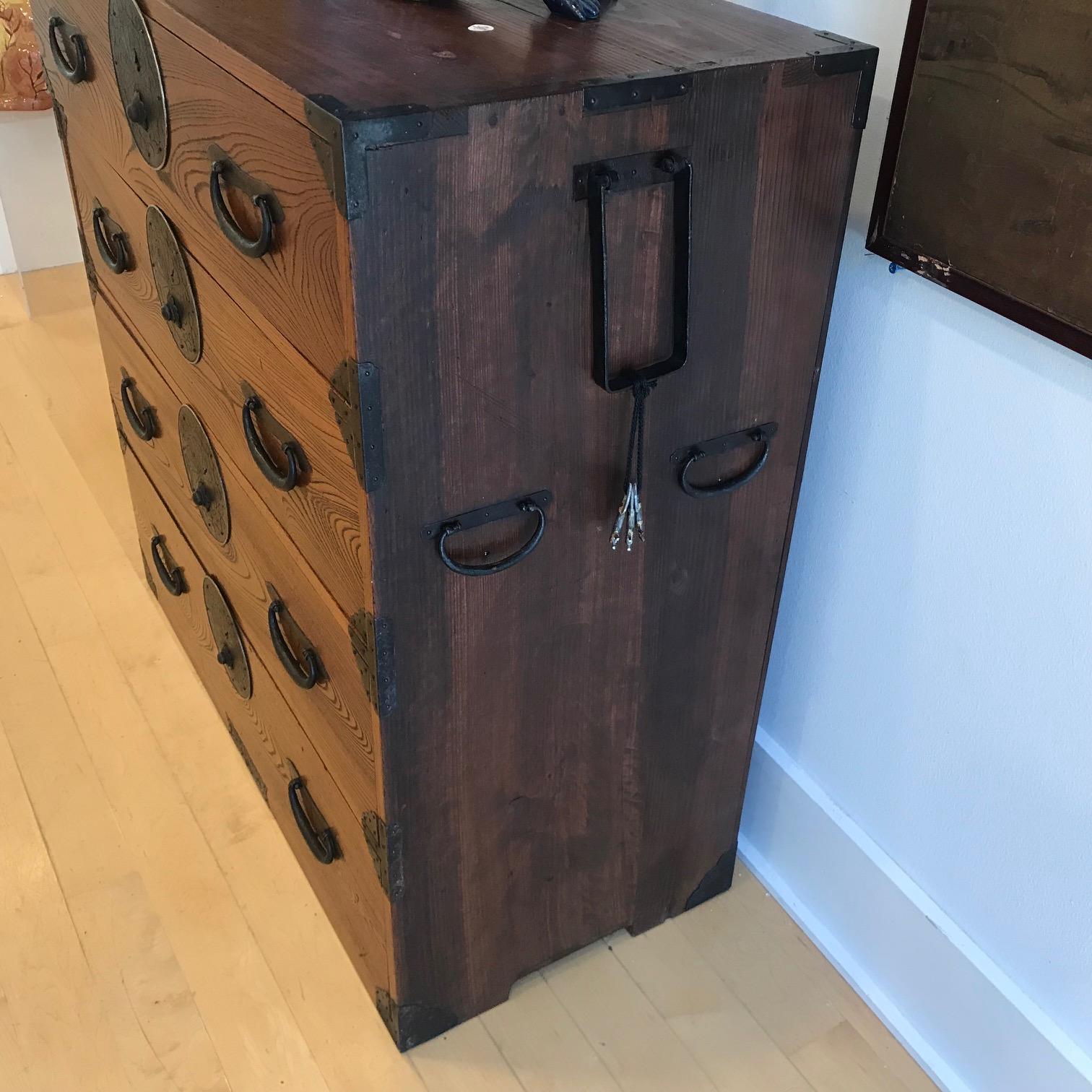 20th Century Japanese Exquisite Burlwood Antique Four-Drawer Tansu Chest, 100% Original 