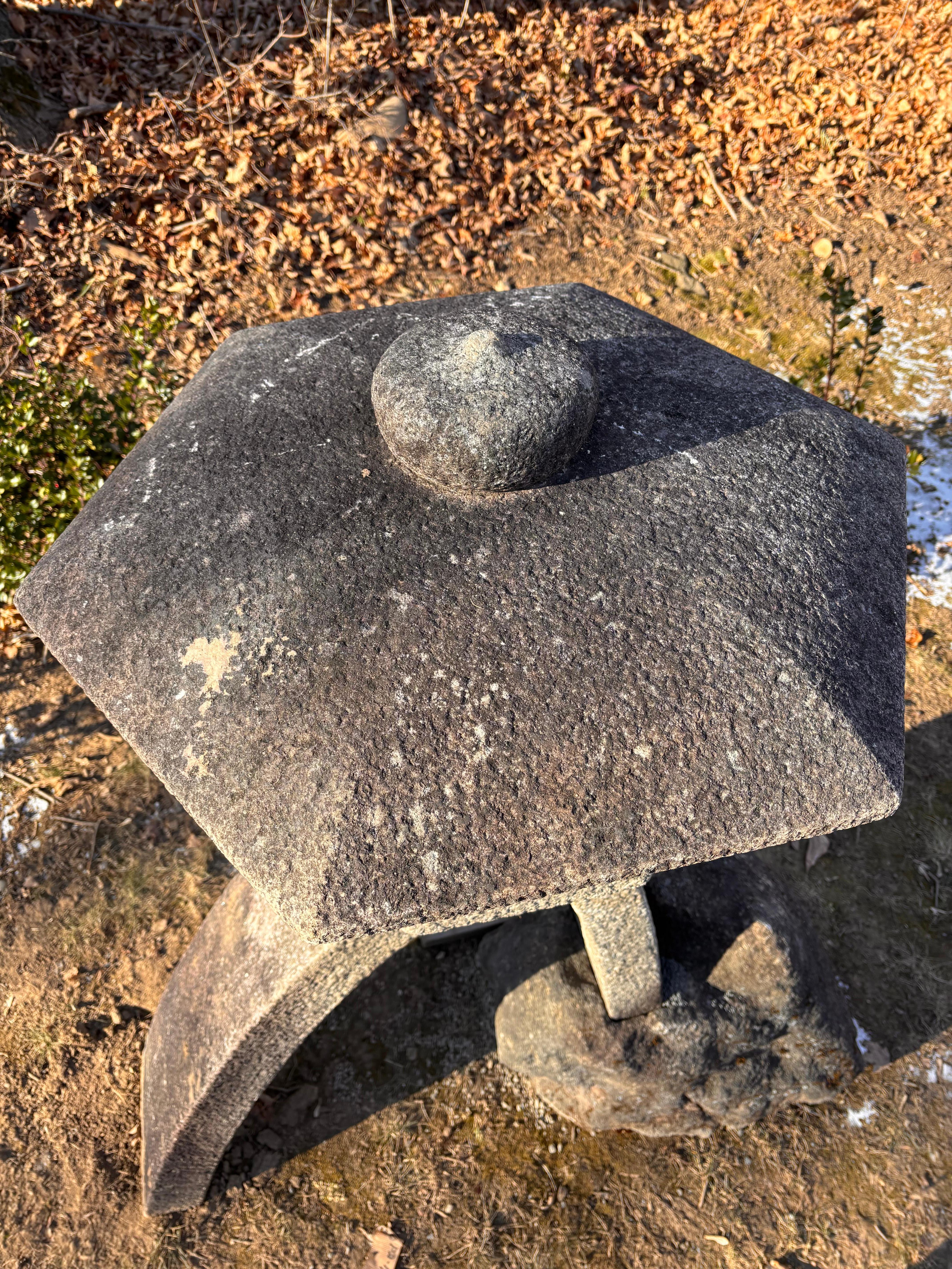Japanese Fine Hand Carved two-legged Stone Lantern Kotoji , Hard To Find For Sale 2