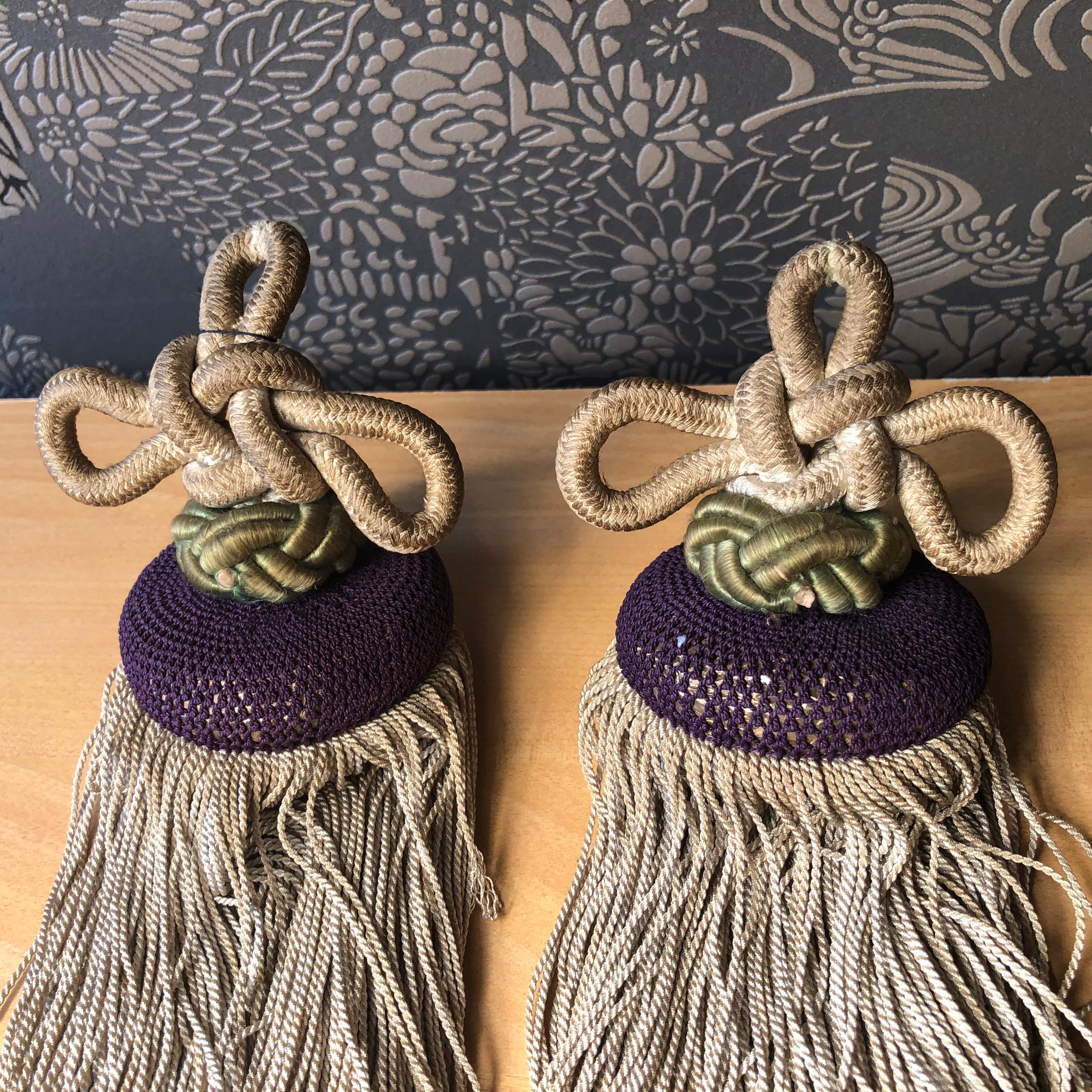 Hand-Crafted Japanese Fine Pair of Antique Hand Woven Silk Tassels