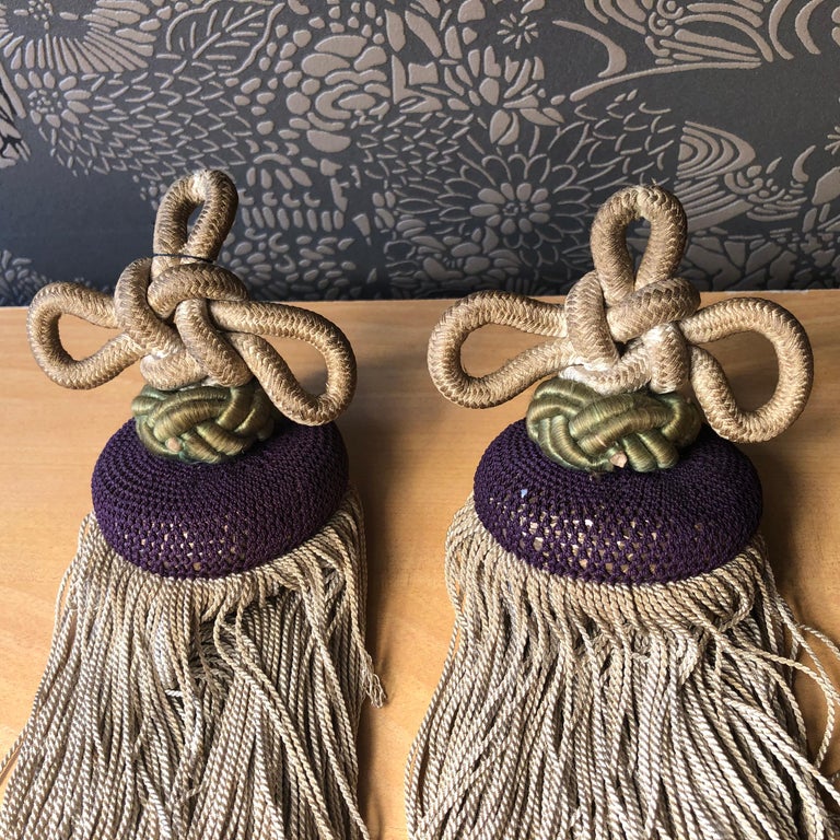 Japanese Fine Pair of Antique Hand Woven Silk Tassels In Good Condition For Sale In South Burlington, VT