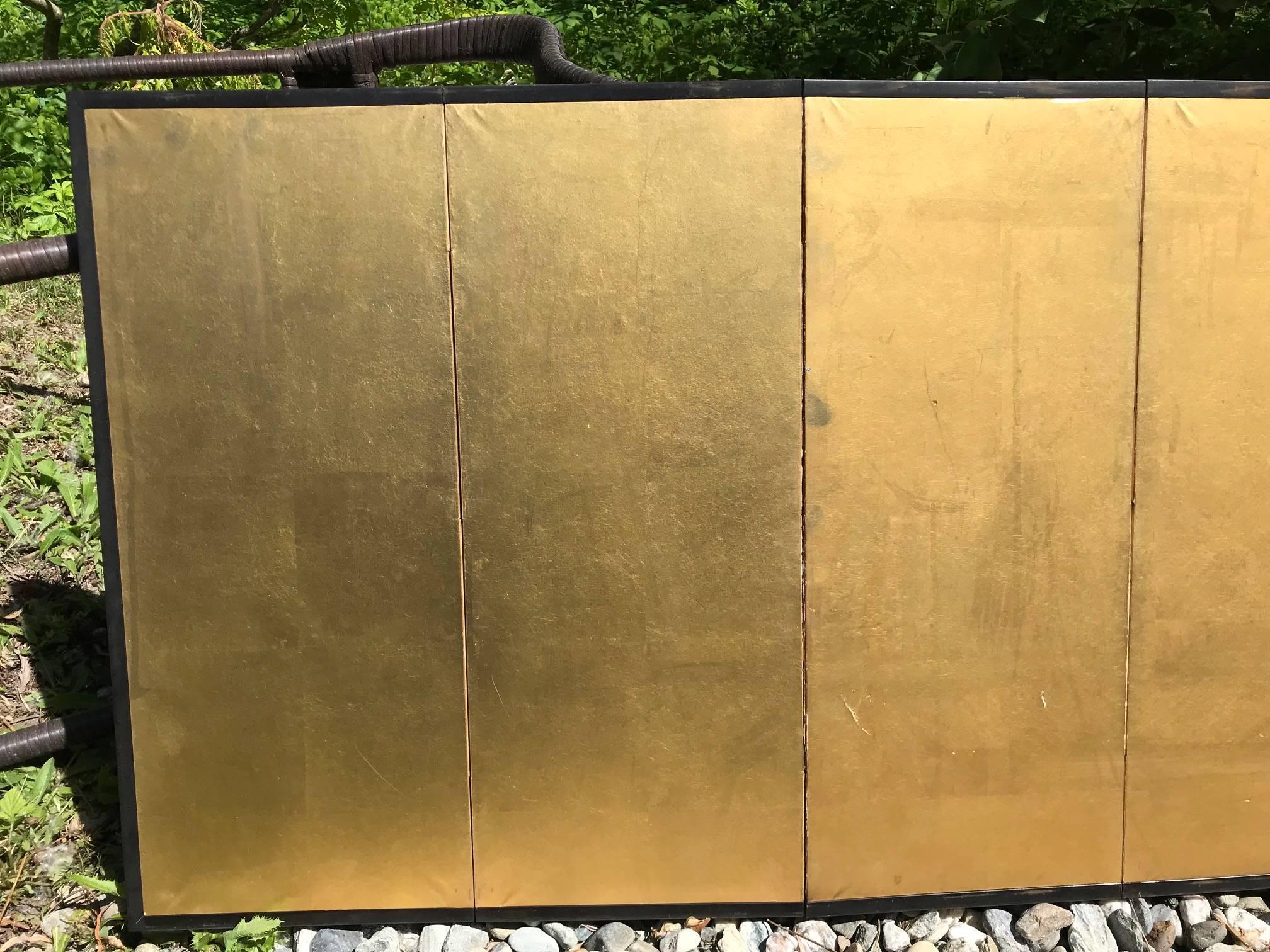 Meiji Japanese Fine Pair of Antique Gold Leaf Screens, Perfect for Small Spaces