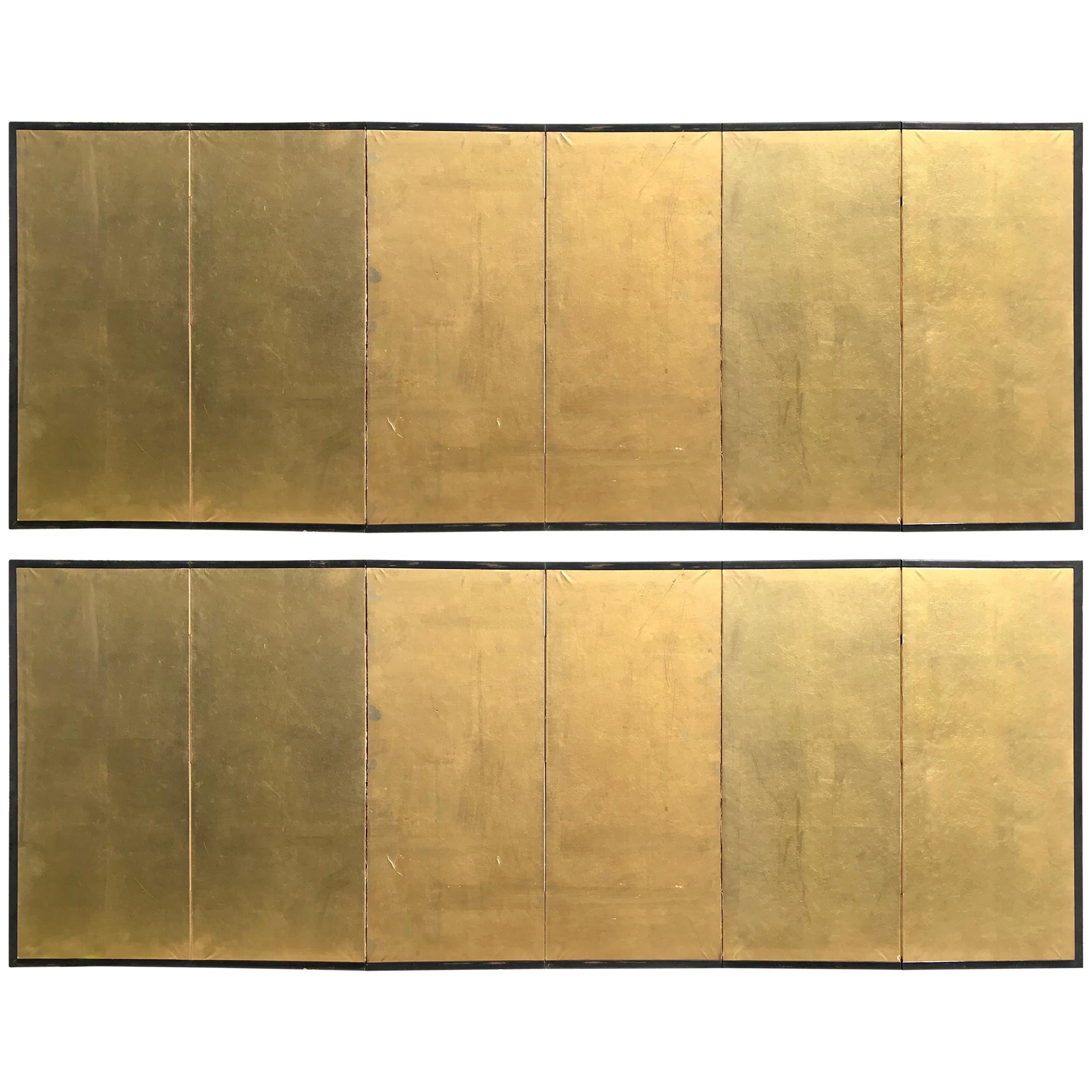 Japanese Fine Pair of Antique Gold Leaf Screens, Perfect for Small Spaces