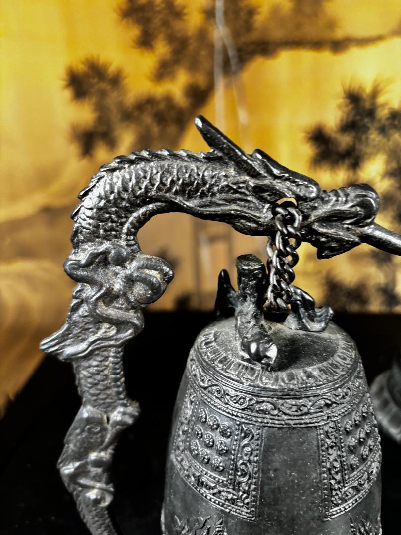 Japanese Fine Pair Older Dragon Bells Resonate Beautiful Serene Sounds 3