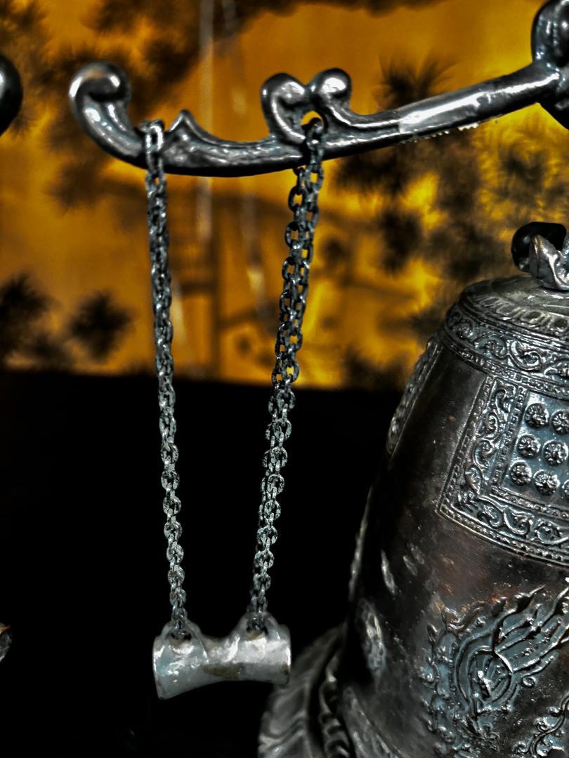 Bronze Japanese Fine Pair Older Dragon Bells Resonate Beautiful Serene Sounds For Sale