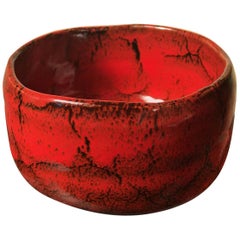 Japanese Fine Red Glazed Tea Bowl, Hand-Built and Hand Glazed