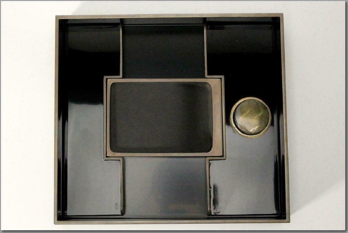 Showa Japanese Fine Rich Black Gold Lacquer KOI and Pine Writing Box, Collectors Dream