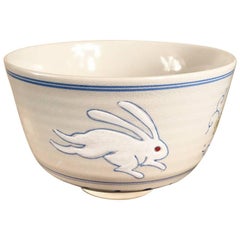 Japanese Fine "Scampering Rabbit" Tea Bowl, Hand-Built and Hand Glazed, Kato