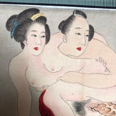 Japanese Fine "Shunga" Erotic Hand Scroll, Vibrant Colored Paintings