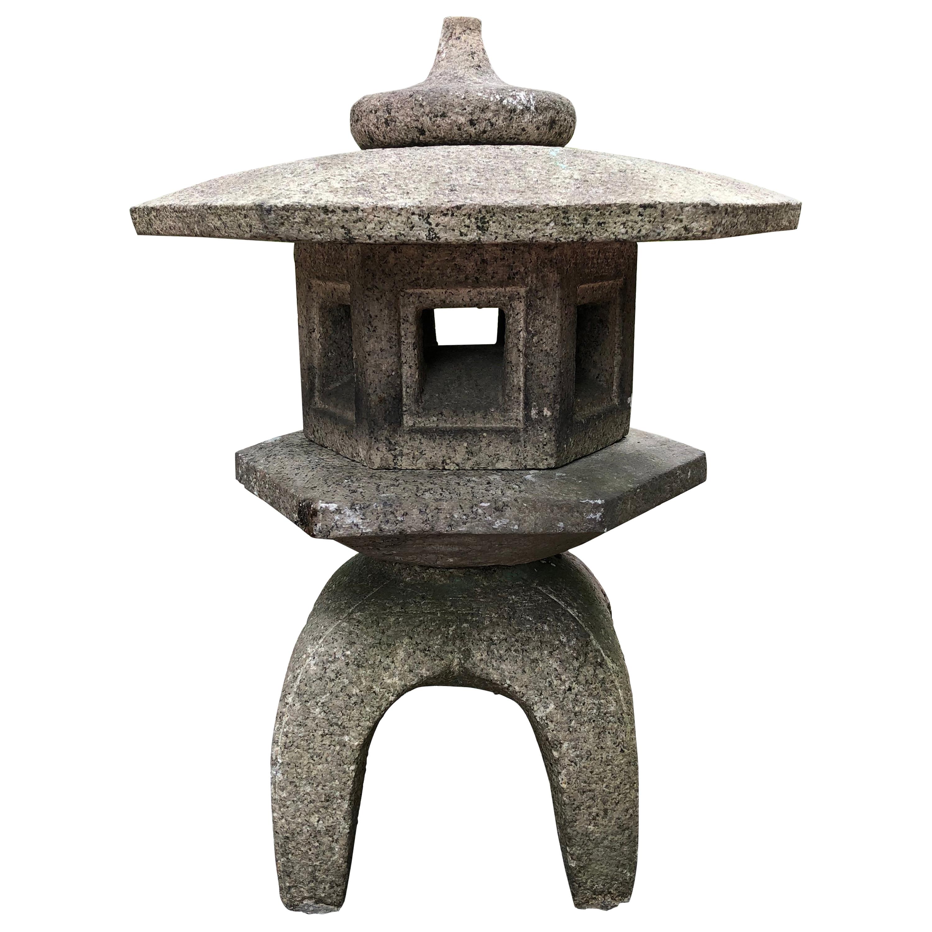 Japanese Fine Small Antique Lantern "Yukimi" Hand Carved Tea Garden Delight