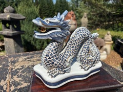 Japanese Fine Vintage Blue And Gilt Dragon Sculpture Signed Gumps-Hard To Find