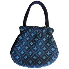Japanese Fine Vintage Blue Beaded "Floral" Ladies Purse Gorgeous Handcrafted Gem