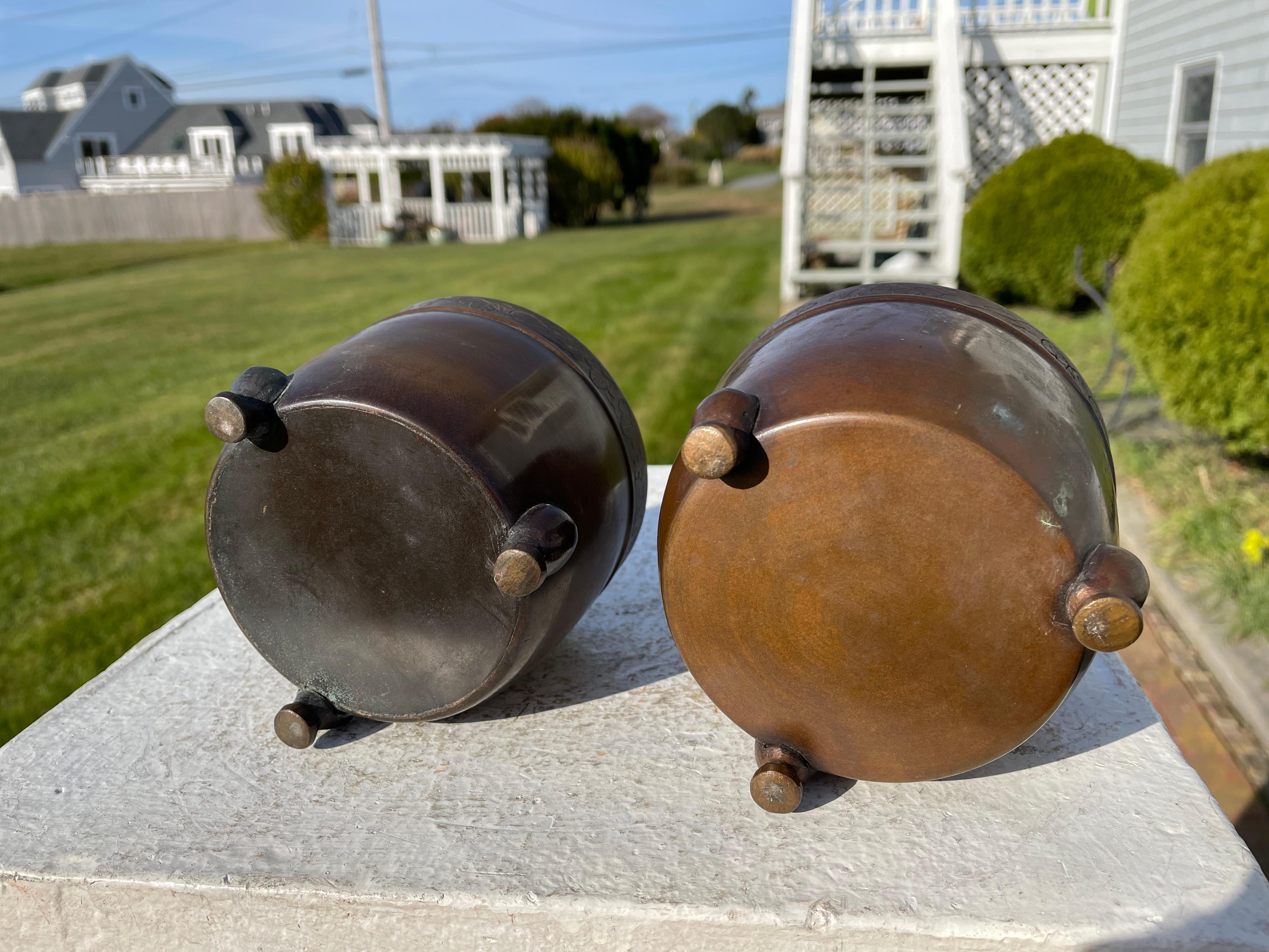 Japanese Fine Vintage Pair Bronze Cache Pots 4