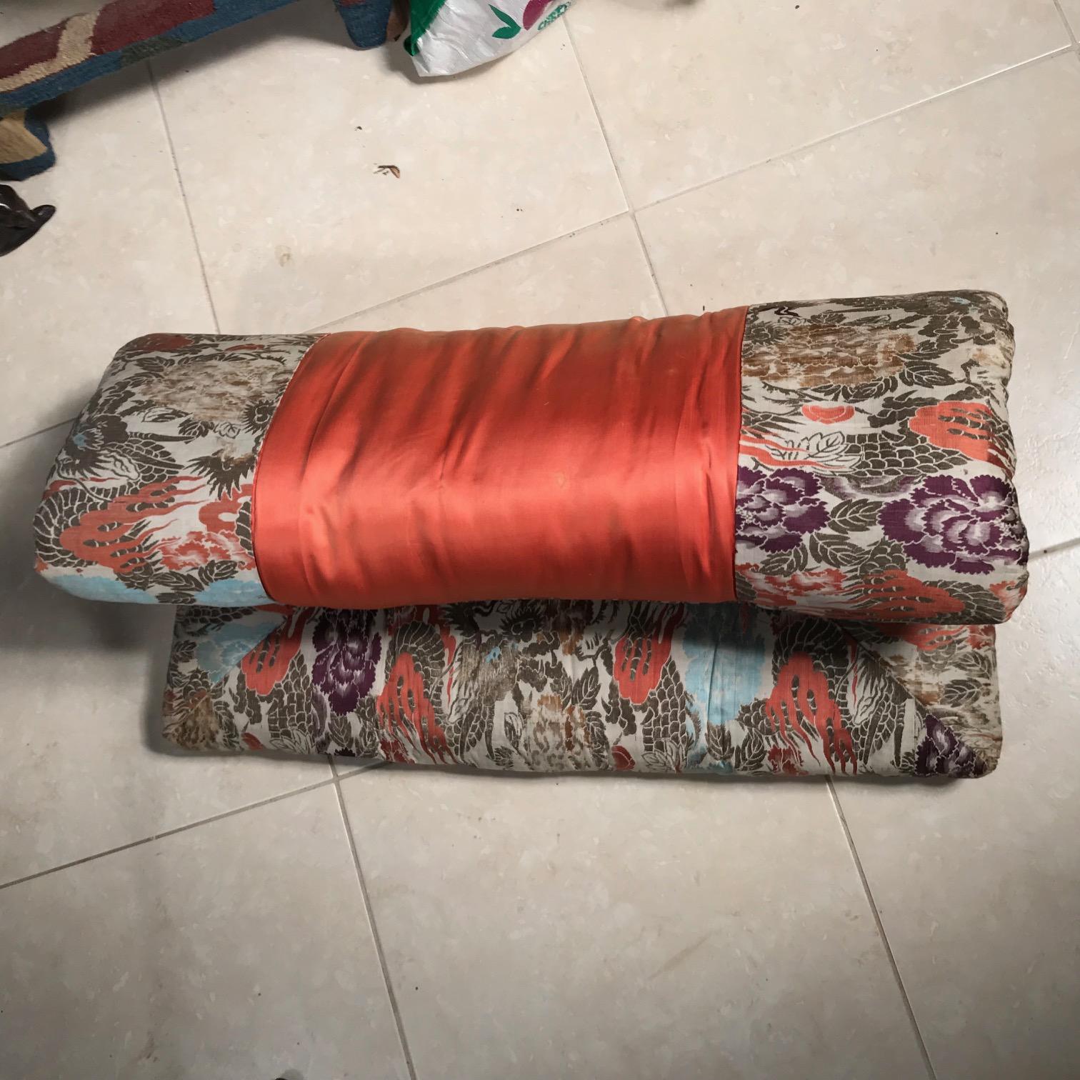 Japanese Fine Vintage Silk Meditation Pillow Rug Cushion 2