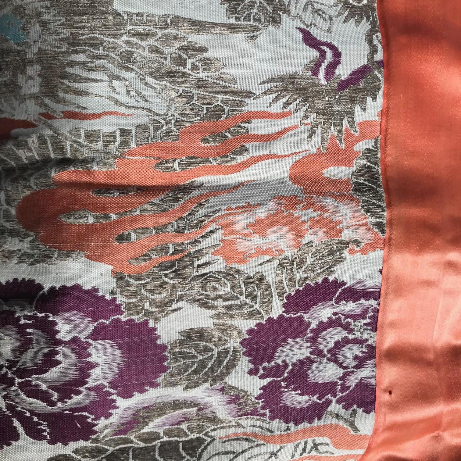 Hand-Crafted Japanese Fine Vintage Silk Meditation Pillow Rug Cushion