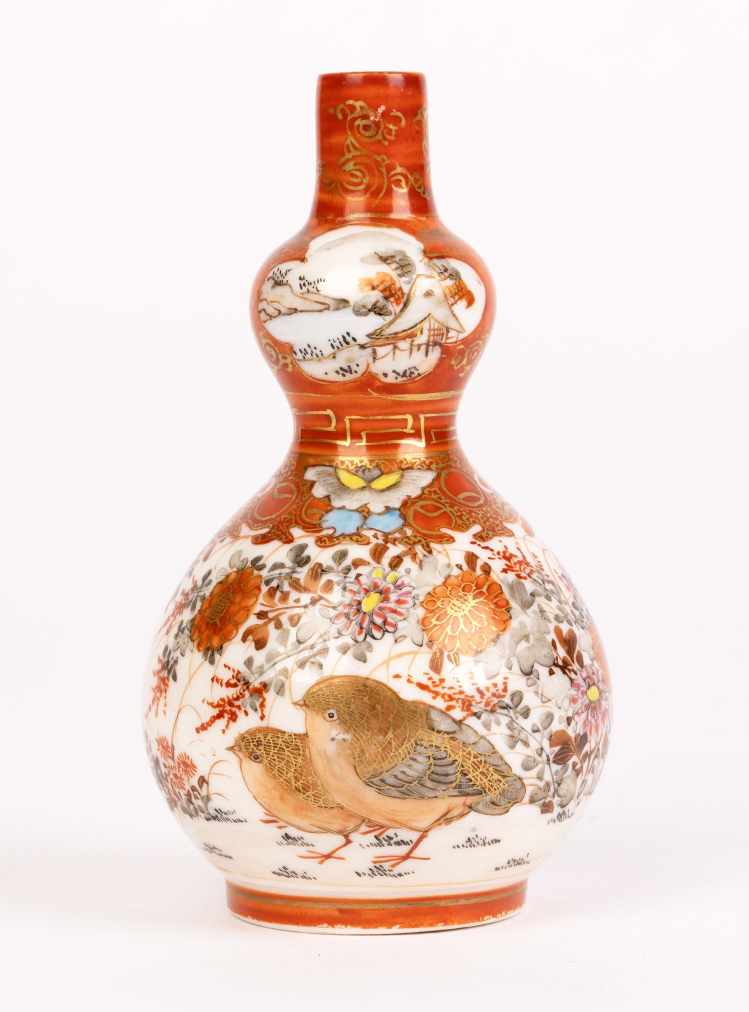 Japanese Finely Hand-Painted Kutani Porcelain Double Gourd Vase 8