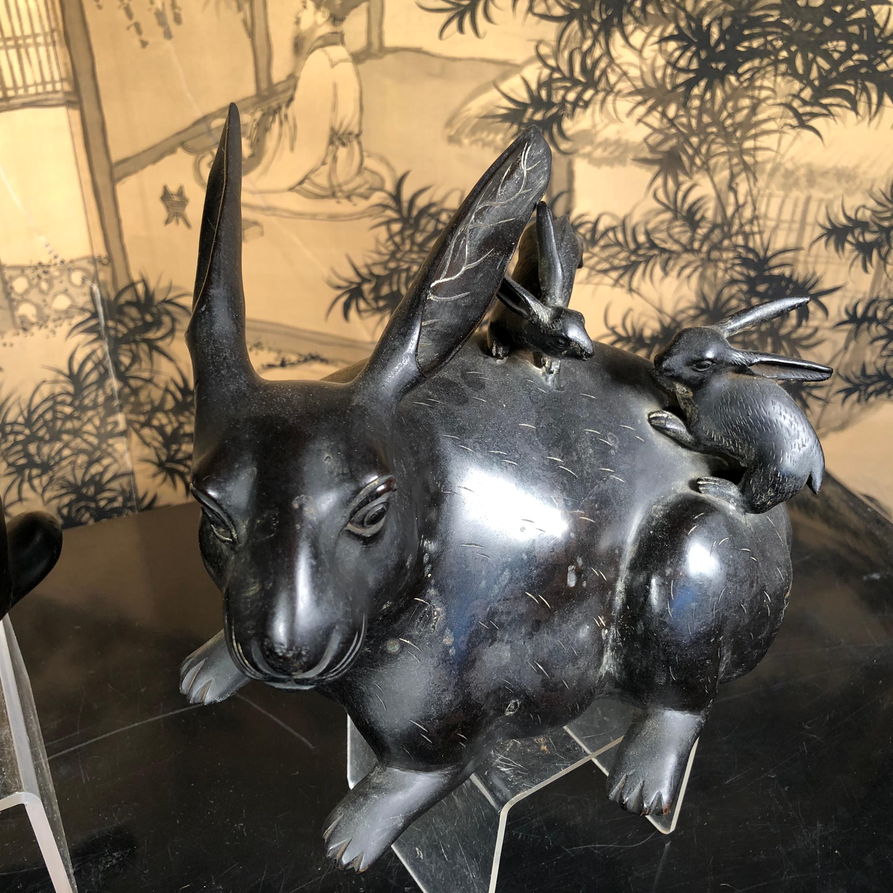 From our recent Japanese acquisition coming from an important Japanese collector of rabbit usagi sculptures

His finest and largest rabbits from Taisho period, 1920. 

This is a remarkable Japanese one-of-a-kind group in both large scale and finest