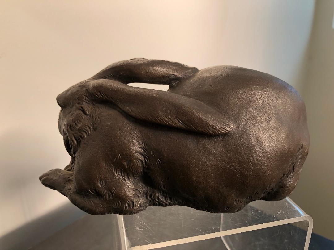 Japanese Finest Antique Hand Cast Bronze Crouching Rabbit 2
