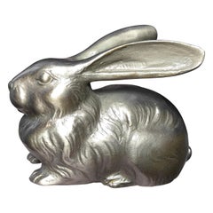 Japanese Finest Antique Silver Crouching Rabbit with Rare Triple Signature