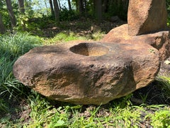 Japanese Finest Large Oval Shaped Red Stone Planter Or Water Basin Tsukubai