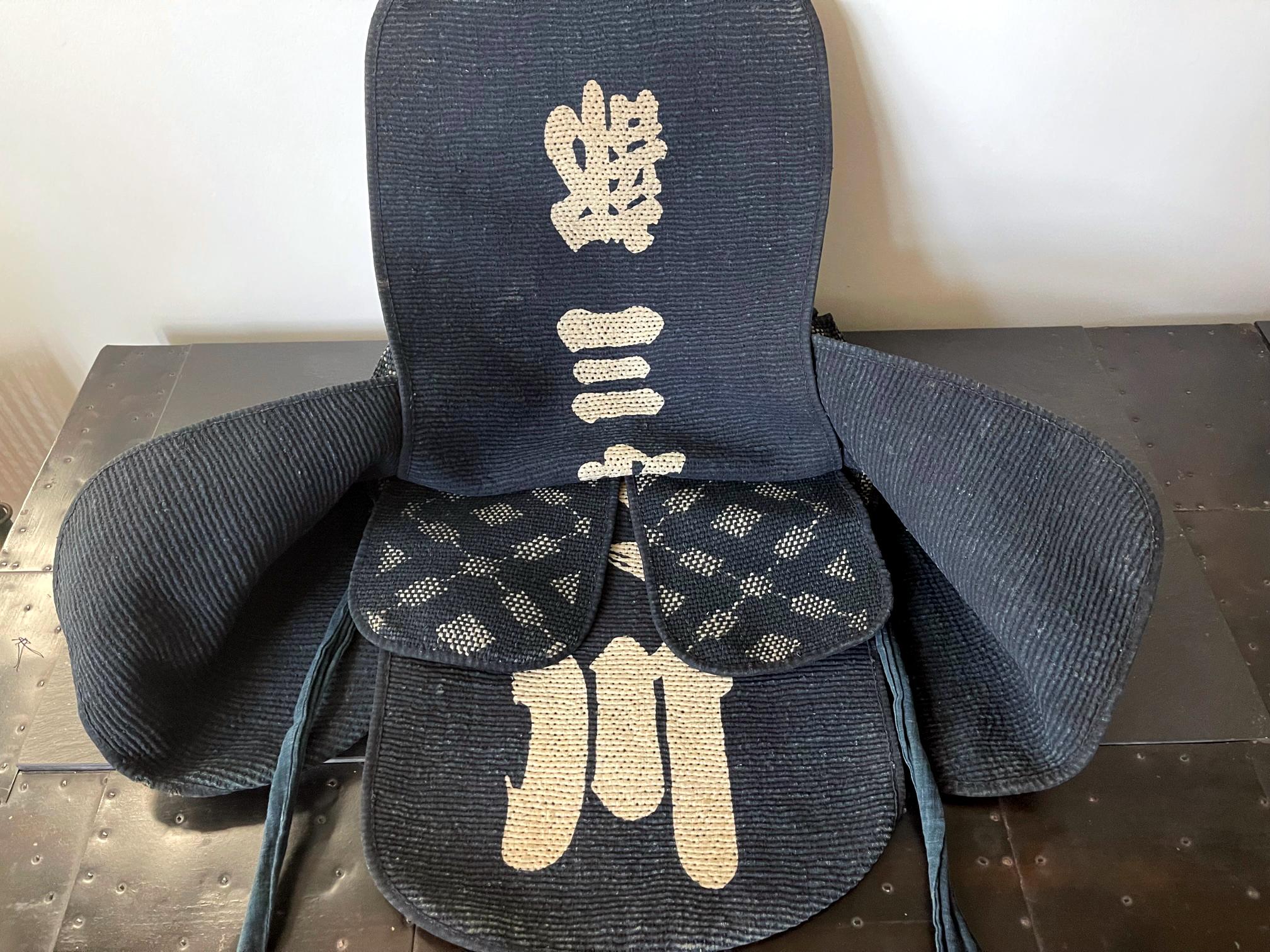 Japanese Fireman Hood with Stencil Inscription Meiji Period For Sale 5