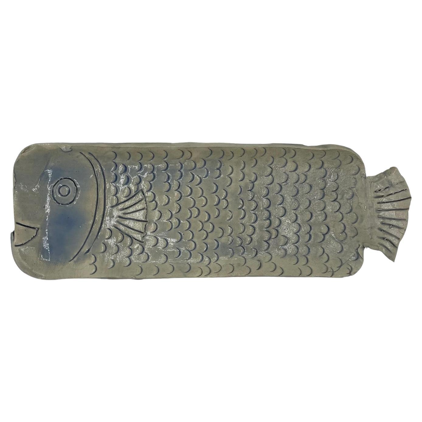 Japanese Fish Plate Hand Made Blue 1990s For Sale